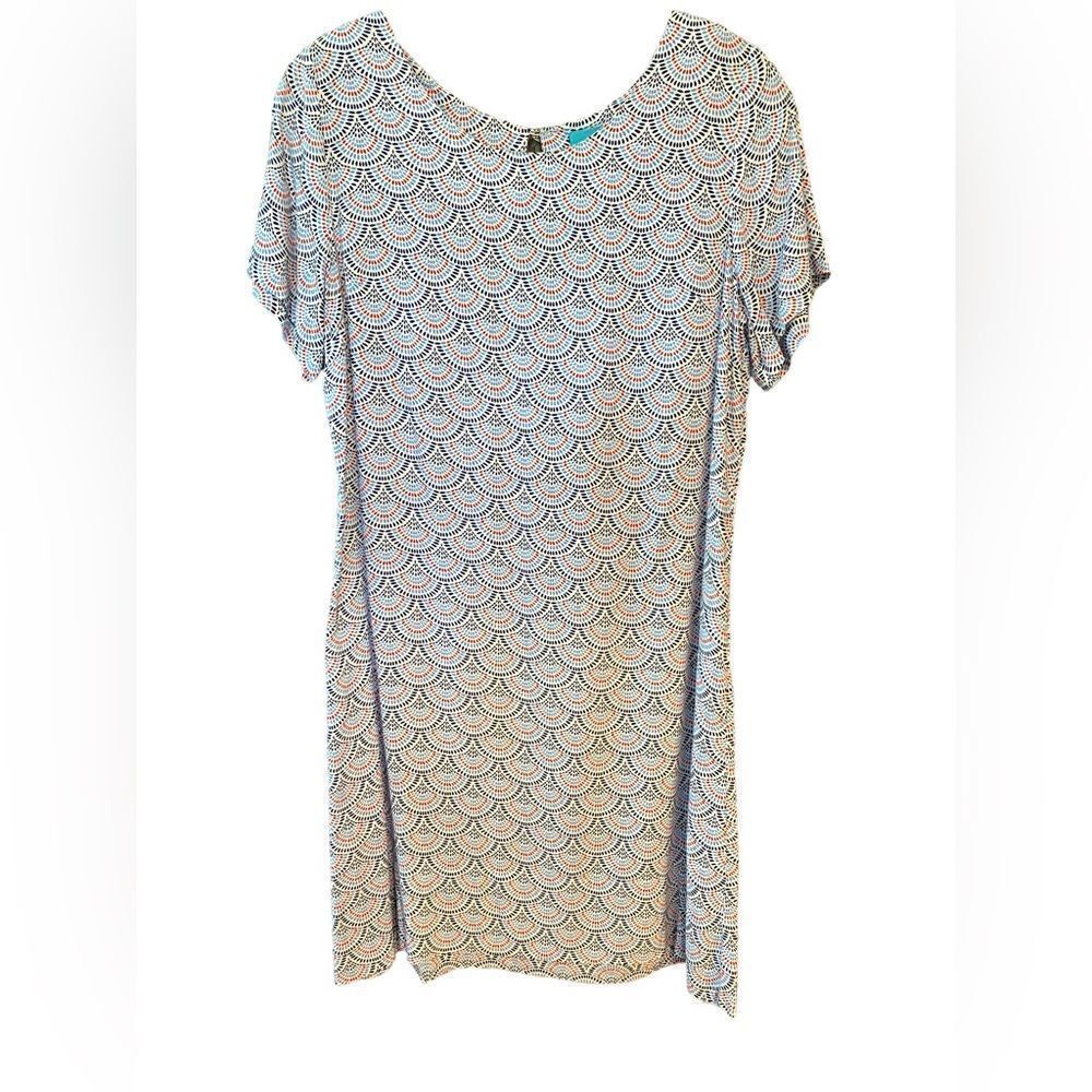 Escapada Sz S White Blue Red Shell Pattern Shift W/Belt Summer Lightweight Dress